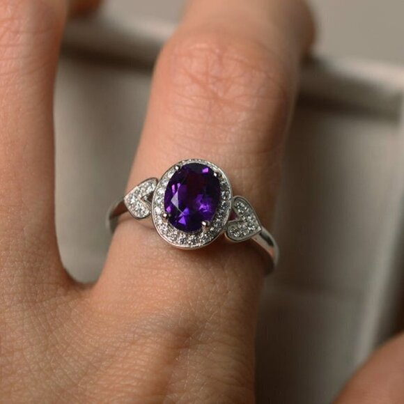 🔥 925 Silver Plated Purple Oval Cut CZ Birthstone Ring, FB16FA1135 - Picture 3 of 9